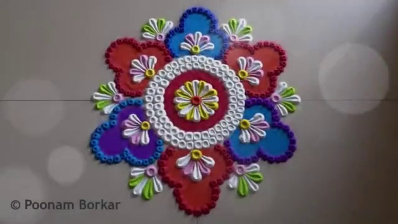 Beautiful and easy rangoli using Paper Cone  Easiest way to put the dots  Rangoli