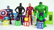 Learn Colors and Letters with Spiderman and Avengers Toys and Tsum Tsums and Wooden Alphabet Blocks-