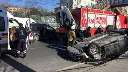 Makas atan sürücü kamyonete çarparak takla attı
