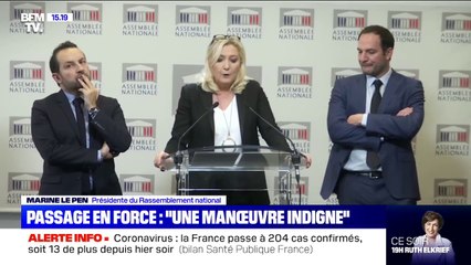 Retraites: Marine Le Pen dénonce "une manœuvre indigne" avec le recours au 49.3