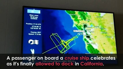 Passengers celebrate as cruise ship with coronavirus docks