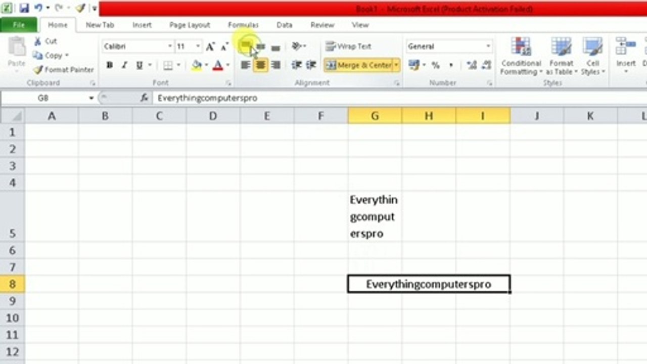 Excel alignment