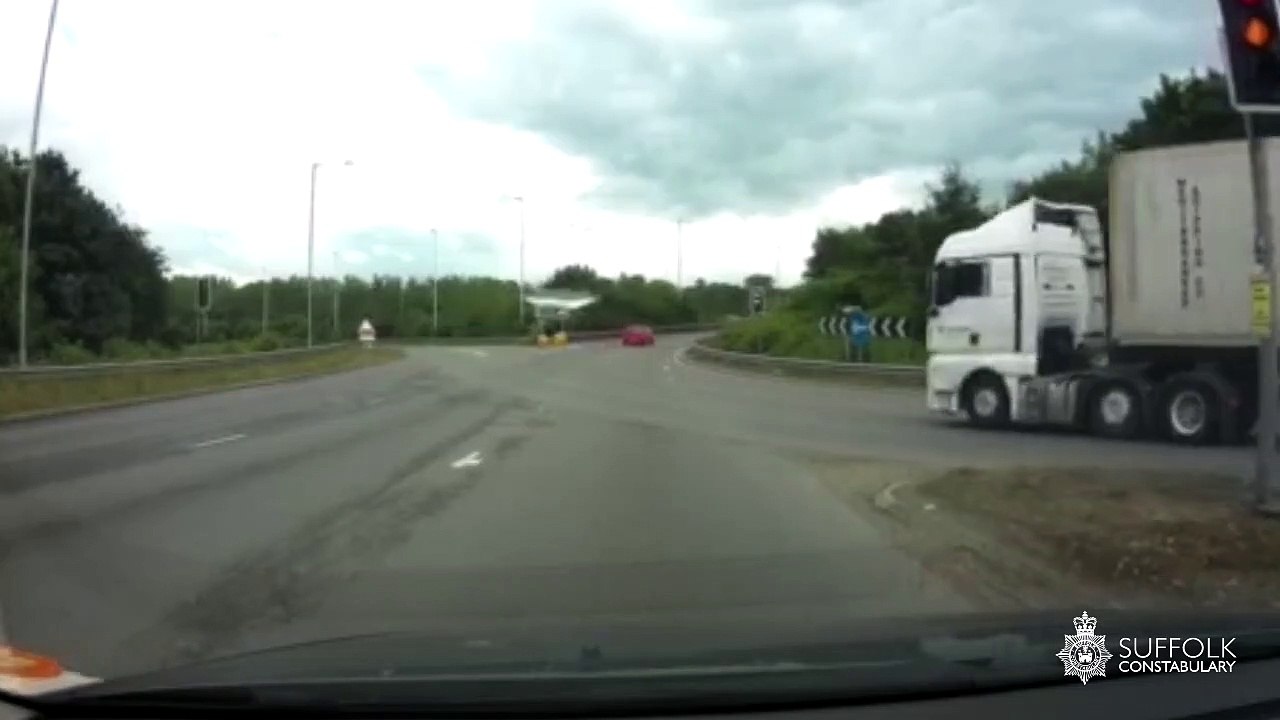 Shocking dashcam footage shows moment dangerous driver tipped lorry on its side