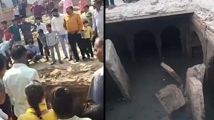 गोहद में ट्रैक्टर-ट्रॉली से धंसी जमीन; लोगों ने गड्‌ढे में झांककर देखा तो सालों पुराने महल के अवशेष दिखे