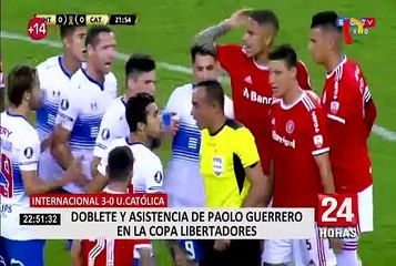 Tải video: Con doblete y asistencia de Guerrero, Internacional goleó a la U. Católica en Copa Libertadores