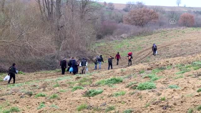 Yunanistan'a geçmek isteyen sığınmacılar tarlaları aşarak sınıra ulaşıyor