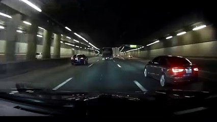 Truck Tips Over in Traffic Filled Tunnel