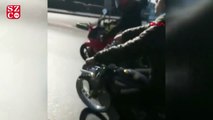 İki motosikletin çarpıştığı kaza kask kamerasında
