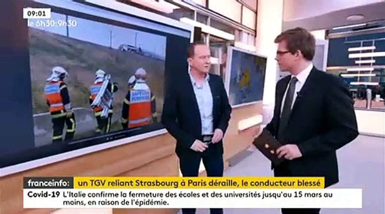 Le Fil Actu - Un TGV Strasbourg / Paris déraille - Selon un bilan de la préfecture, il y a 1 blessé en urgence absolue, 20 blessés en urgence relative