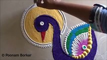 Beautiful white peacock kolam  Easy rangoli designs