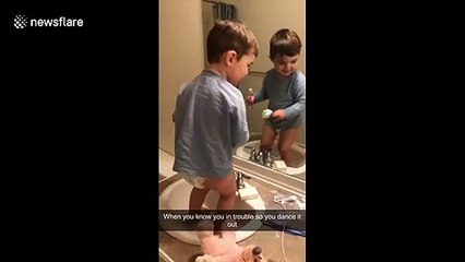 Hilarious moment Kansas toddler gets caught and starts dancing it off