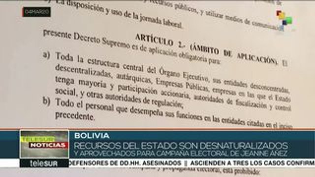 Bolivia: gob. de facto usa recursos estatales para campaña de Áñez