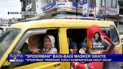 Keren! Spiderman Bagi-bagi Masker dan Kampanyekan Hidup Sehat