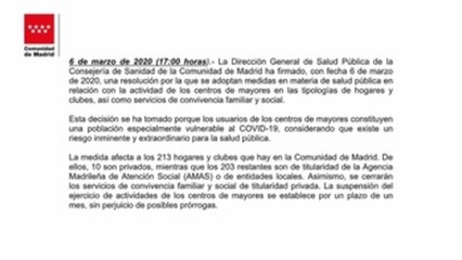Madrid cierra 213 centros de mayores para evitar contagios por coronavirus
