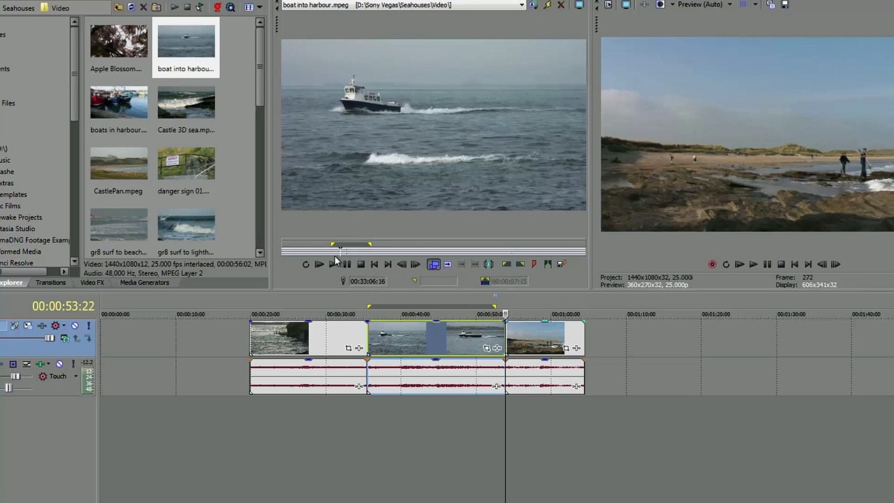 Vegas Pro 29 Trimming transitions – Expanded Edit Mode