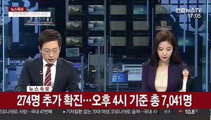[속보] 274명 추가 확진… 오후 4시 기준 총 7,041명