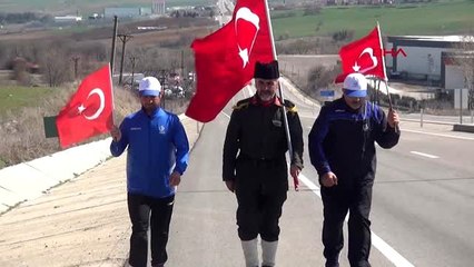 Şehitler için çanakkale'ye yürüyen gazi torunu, malkara'ya ulaştı
