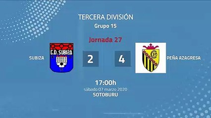 Resumen partido entre Subiza y Peña Azagresa Jornada 27 Tercera División
