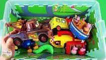 Learn characters, vehicles, colors for kids with Princess Holly, Ben Elf, Peppa Pig, etc toys in box