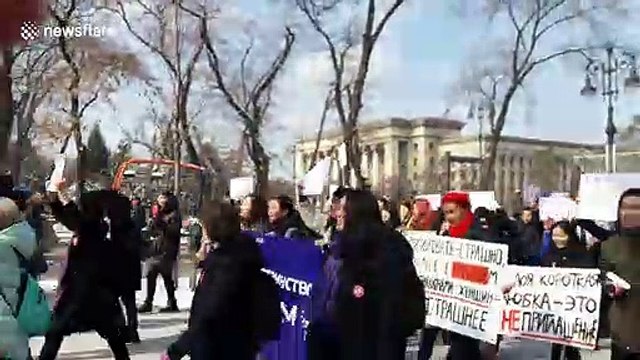 International Women's Day: Feminists march through Kazakh city to call for equality