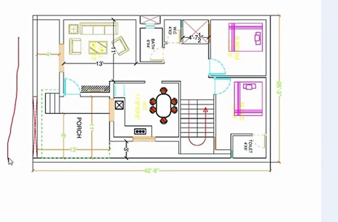 26x43 TWO BHK BEST HOUSE PLAN