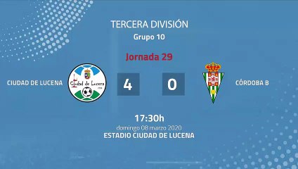 Resumen partido entre Ciudad de Lucena y Córdoba B Jornada 29 Tercera División