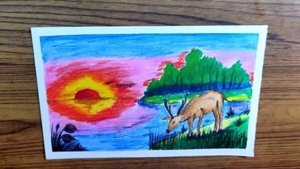 #2 Simple landscape drawing using oil pastels for kids . FINE ART KOLKATA