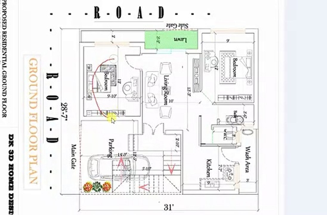 28x31 ft 2bhk with car parking house plan