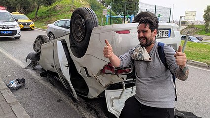 Ehliyetsiz sürücü takla attı, aracını bırakıp kaybolan telefonunu aradı