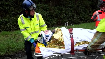 Simulation de secours, suite à un accident fictif sur la N98 à Sambreville