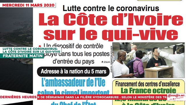 Le Titrologue du 11 mars 2020- Lutte contre le coronavirus - la Côte d’Ivoire sur le qui-vive