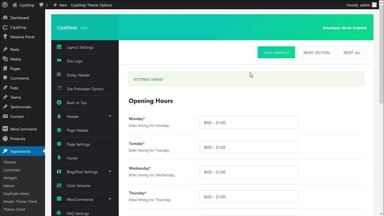CiyaShop - Opening Hours