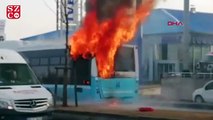 Erzurum'da belediyeye otobüsü, seyir halinde alev aldı