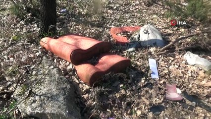 Ormanlık alana bırakılan tonlarca inşaat atığı havadan görüntülendi