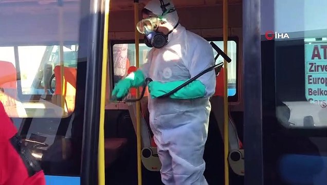 Keşan’da toplu taşıma araçları dezenfekte ediliyor