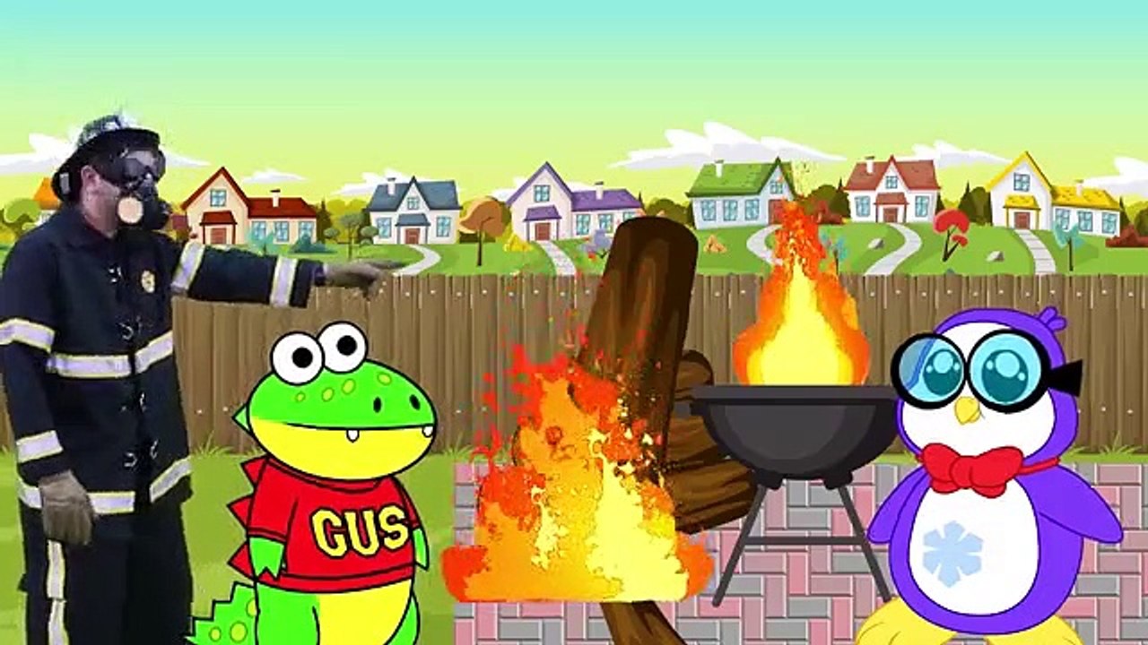 Firefighters with Gus the Gummy Gator 