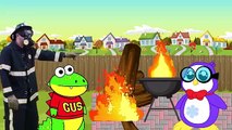 Ryan Pretend Play learning Fire Safety from Firefighters with Gus the Gummy Gator!