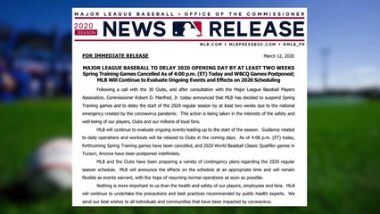 MLB announces suspension of spring traning, start of regular season
