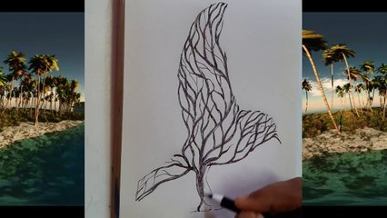 Drawing a Dual Picture with Pen// Drawing a Tree in the form of a Bird