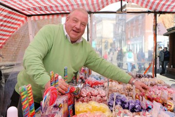 Darren Preece sells £1 sweets from market stall