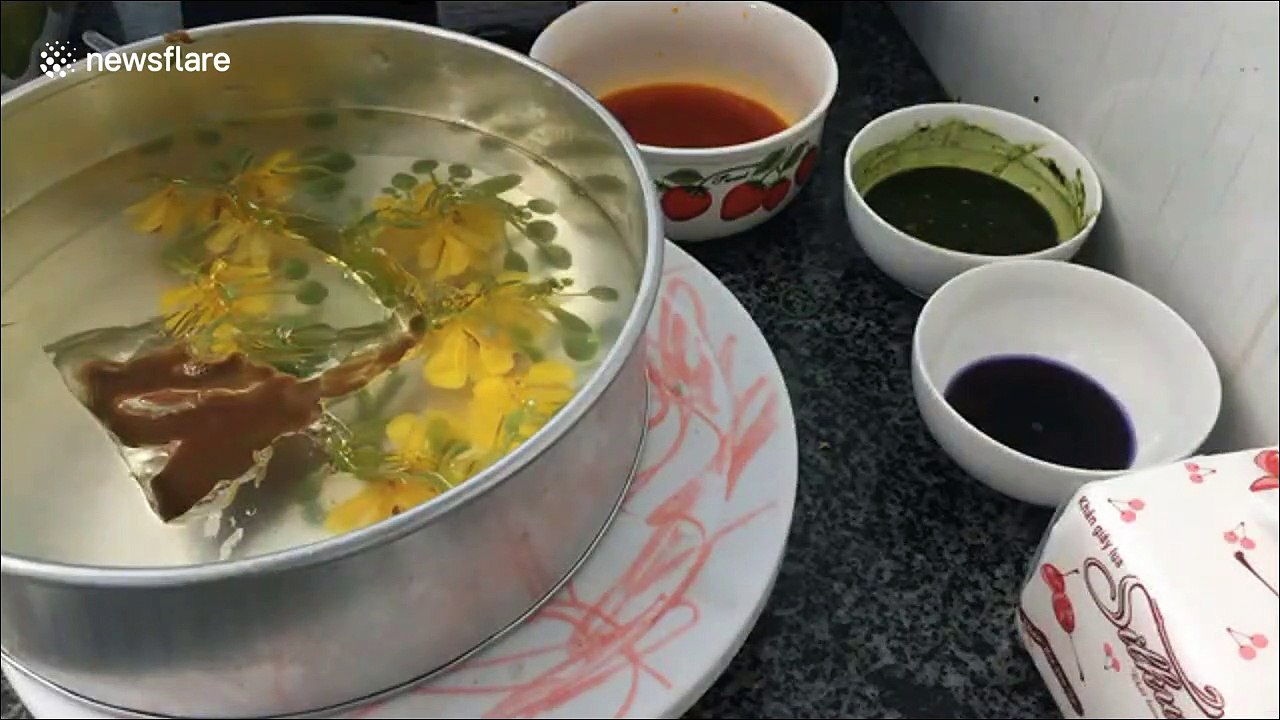 Vietnamese baker creates beautiful 3D gelatin flower art cake video Dailymotion
