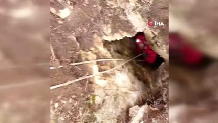 Mahsur kaldığı mağaradan kurtarılan keçi emzirmek için yavrusuna koştu