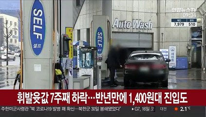 휘발윳값 7주째 하락…반년 만에 1,400원대 진입도
