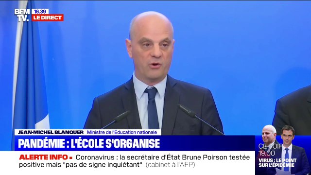 Jean-Michel Blanquer: Les écoles et les établissements sont ouverts pour assurer l'information des familles et une permanence pédagogique