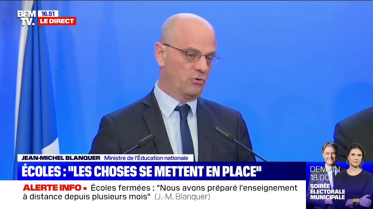 Jean-Michel Blanquer annonce des "prêts de matériel" et des cours sur papier pour les enfants qui n'ont pas d'équipement informatique