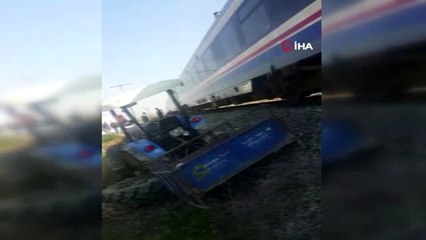 Trenin çarptığı traktör sürücüsü kadın kendini yere atarak kurtuldu