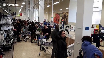 Tesco shoppers in London clear out toilet paper before checkouts even open