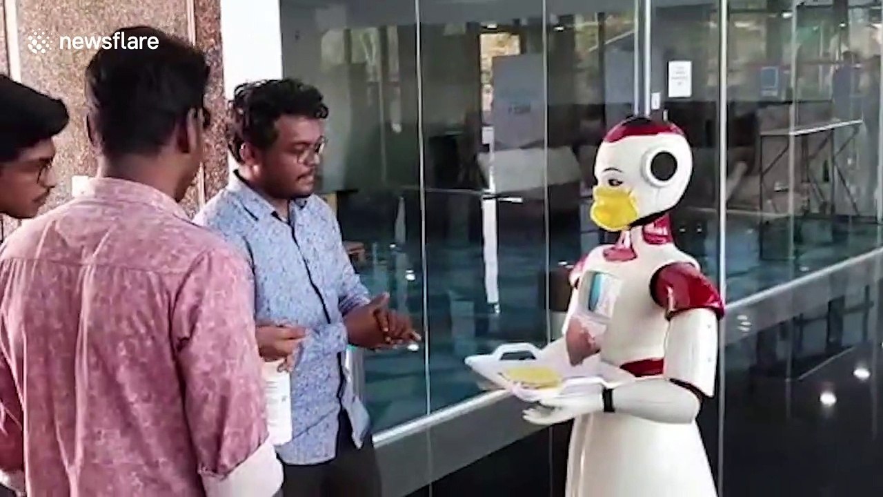 Robots in southern India used to dispense masks, napkins and hand sanitiser during COVID-19 pandemic
