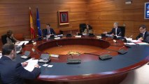 Sánchez y seis ministros socialistas, en el Consejo de Ministros 'virtual'.