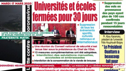 Le Titrologue du 17 mars 2020 : Lutte contre le coronavirus, universités et écoles fermées pour 30 jours